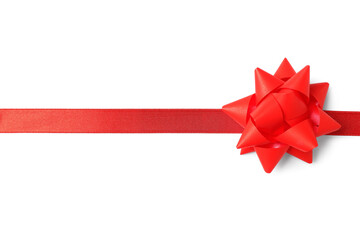 Ribbon with red bow on white background