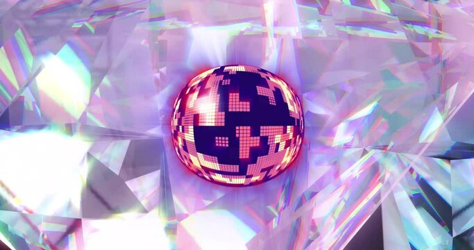 Animation of digital disco ball over crystal