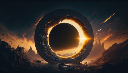 super realistic sciensfiction black hole wormhole wallpaper background created with generative ai technology