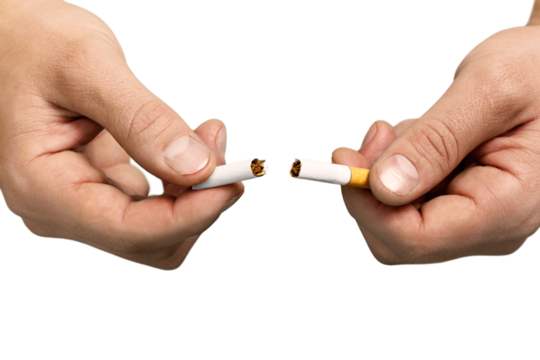 Hands breaking cigarette isolated on white background - Powered by Adobe