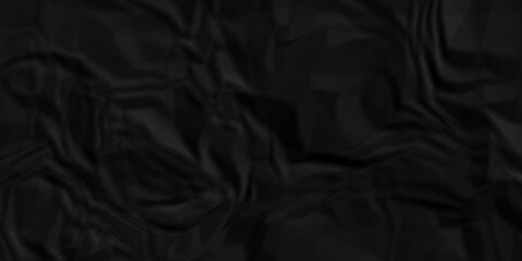 Dark Black facbric paper backdrop crumpled texture. dark black textured crumpled black paper background. panorama black paper texture background, crumpled pattern.