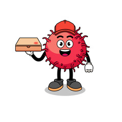 rambutan fruit illustration as a pizza deliveryman
