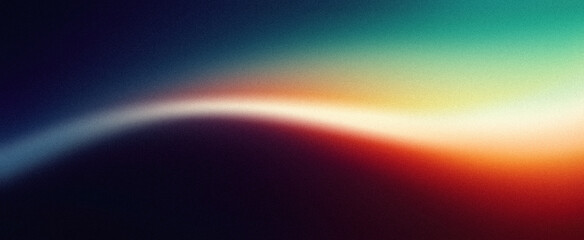 Color gradient on dark grainy background, ray of light, red green yellow blue color flow wave on black, wide banner size