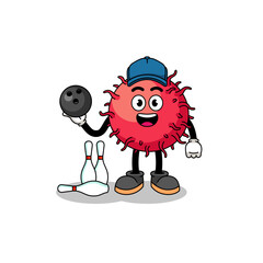 Mascot of rambutan fruit as a bowling player