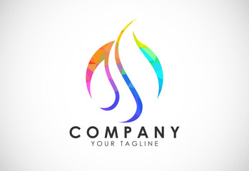 Polygonal Fire Flame Logo. Colorful Low Poly Flame Logo. Low Poly Abstract Geometric Design. Vector Illustration