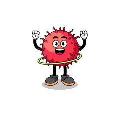 Character Illustration of rambutan fruit playing hula hoop
