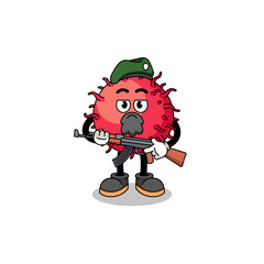Character cartoon of rambutan fruit as a special force