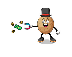 Fototapeta premium Character Illustration of kiwifruit catching money with a magnet