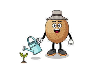Illustration of kiwifruit cartoon watering the plant