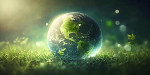 Obraz na płótnie Canvas Grass and Globe: Stunning Bokeh Background for Earth Day
