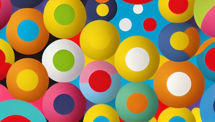 a playful and colorful polka dot pattern, with large and small dots arranged in a random fashion. The colors of the dots are vibrant and varied, with shades of pink, blue, green, yellow, and purple.
