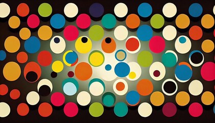 a playful and colorful polka dot pattern, with large and small dots arranged in a random fashion. The colors of the dots are vibrant and varied, with shades of pink, blue, green, yellow, and purple.