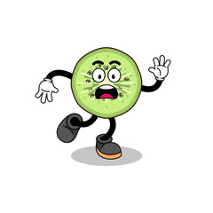 slipping sliced kiwifruit mascot illustration