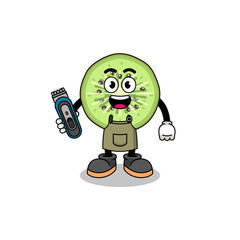 Cartoon Illustration of sliced kiwifruit as a barber man
