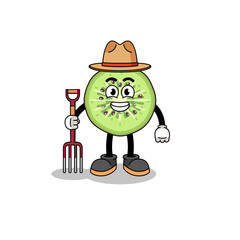 Cartoon mascot of sliced kiwifruit farmer