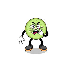 Character Illustration of sliced kiwifruit with tongue sticking out