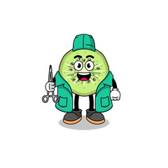 Illustration of sliced kiwifruit mascot as a surgeon