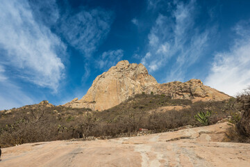 landscape of peña de Bernal Queretaro seen from below at noon
