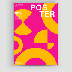 Bauhaus inspired graphic design of vector poster mockup created with vector abstract elements, lines and bold geometric shapes, useful for poster art, front page design, decorative prints.