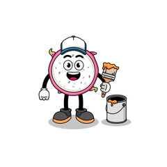 Character mascot of dragon fruit as a painter