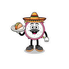 Character cartoon of dragon fruit as a mexican chef
