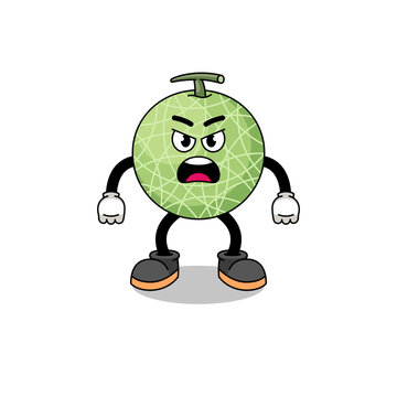 melon fruit cartoon illustration with angry expression