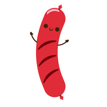 salchicha kawaii, ilustraci&oacute;n vectorial, salchicha de caricatura, comida kawaii, vector.
