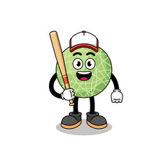 melon fruit mascot cartoon as a baseball player