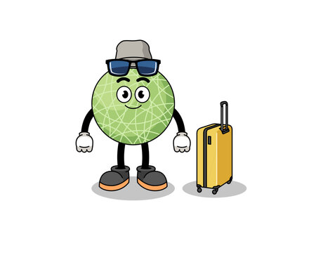 melon fruit mascot doing vacation