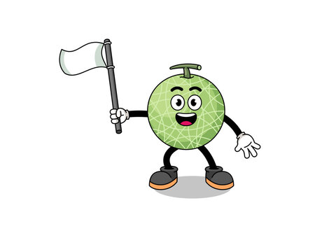 Cartoon Illustration of melon fruit holding a white flag