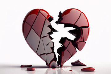 broken heart with cracks on white background. Isolate. Generative AI