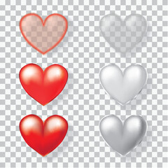 Red and Silver Heart Shape Balloon set Vector Illustration