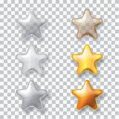 Gold and Silver Star Shape Balloon set Vector Illustration