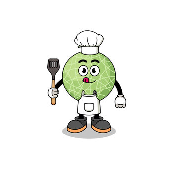 Mascot Illustration of melon fruit chef