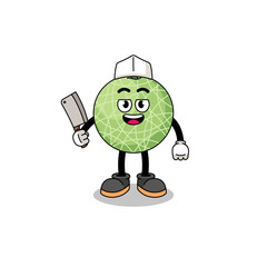 Mascot of melon fruit as a butcher