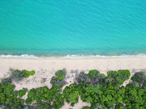 drone view beach and sea line