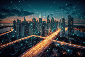 Fototapeta na wymiar Smart city big data connection technology concept server 