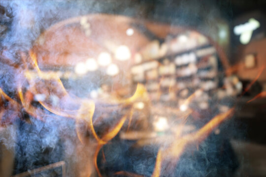 grill bar abstract background smoke fire interior