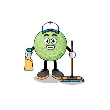 Character mascot of melon fruit as a cleaning services