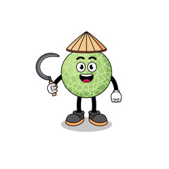 Illustration of melon fruit as an asian farmer