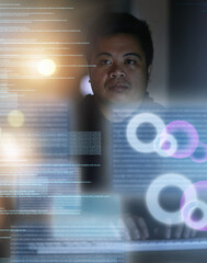 Hell make it through any system. Shot of a hacker cracking a computer code in the dark.