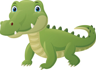 Cute baby crocodile cartoon on white background