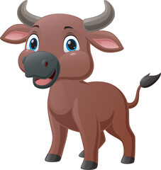 Cute little buffalo cartoon on white background