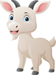 Cute baby goat cartoon on white background