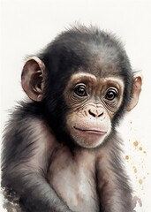 baby chimpanzee watercolor, generative ai