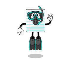 Character cartoon of paper as a diver