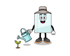 Illustration of paper cartoon watering the plant