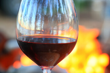a glass of red wine in a luxurious background restaurant