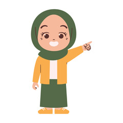 Muslim girl kid with pointing finger
