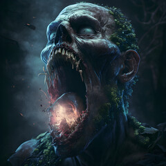 A man infected with a zombie fungus or virus, going insane by the infection on a zombie apocalypse, generated by ai
